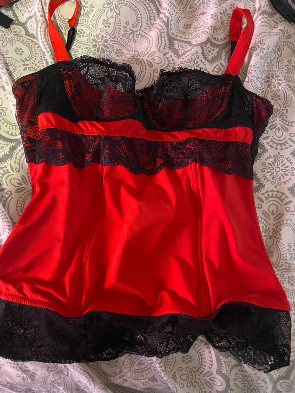 Red Satin & Black Lace corset